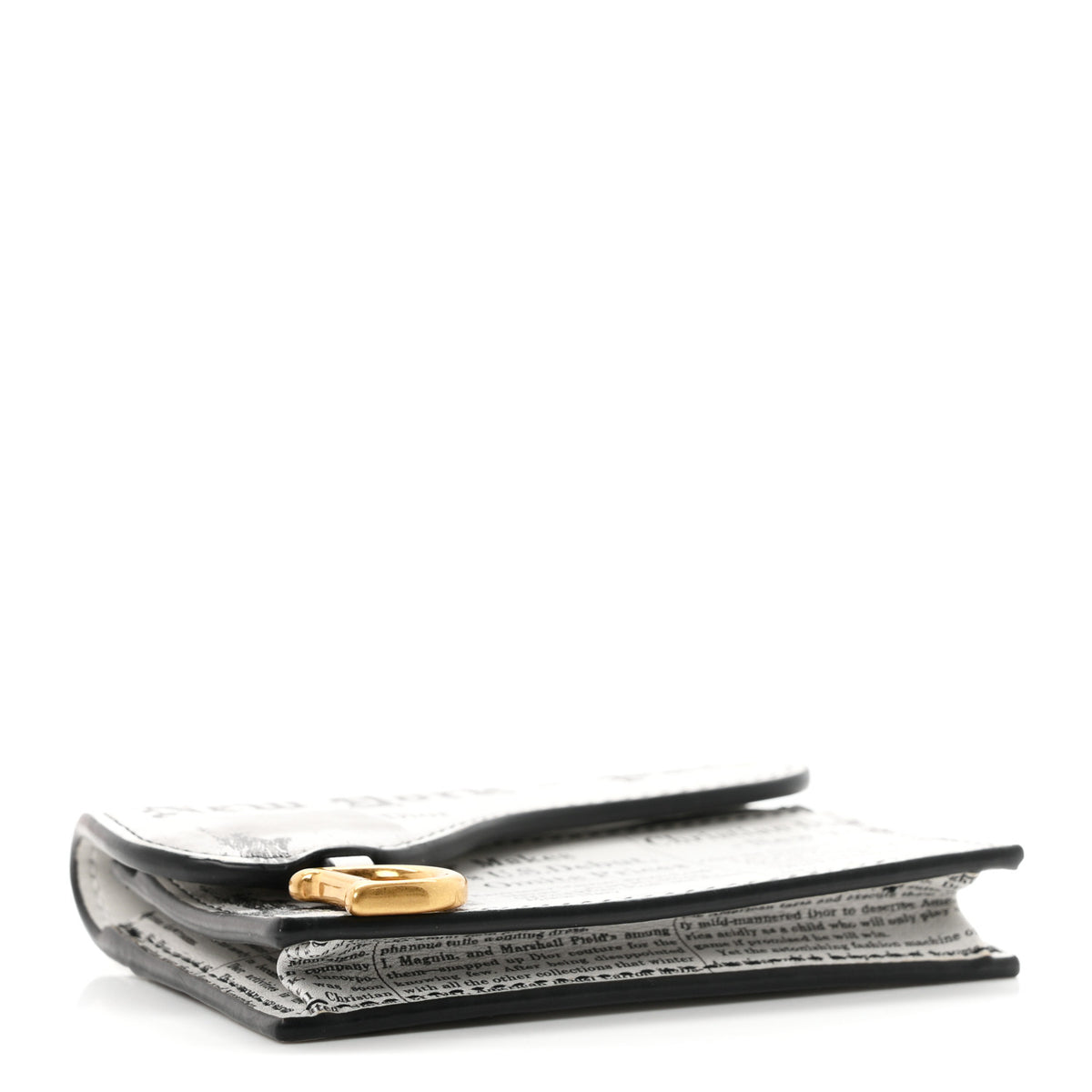 Calfskin Newspaper Print Saddle Bloom Card Holder White Black