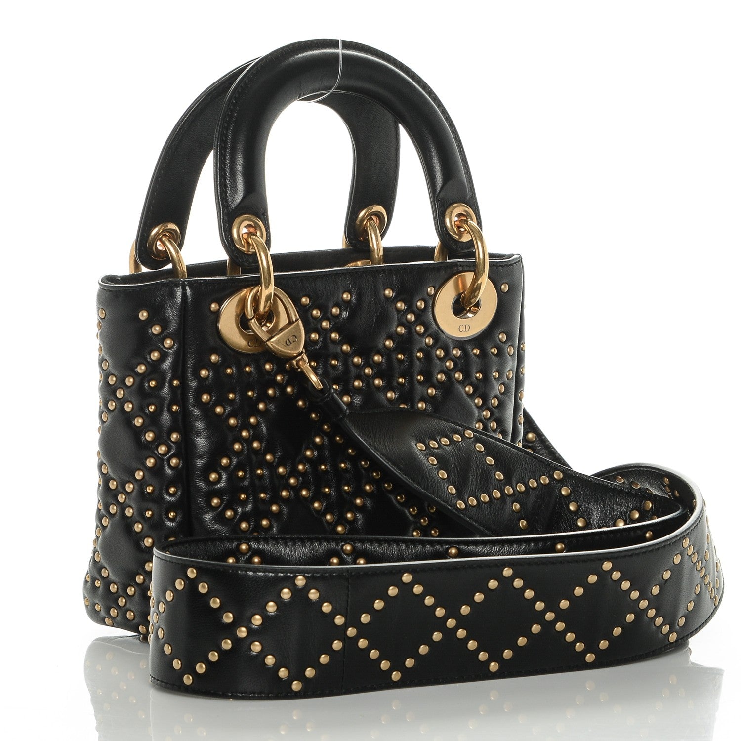 Christian Dior Lambskin Studded Mini Supple Lady Dior Black 3 of 6
