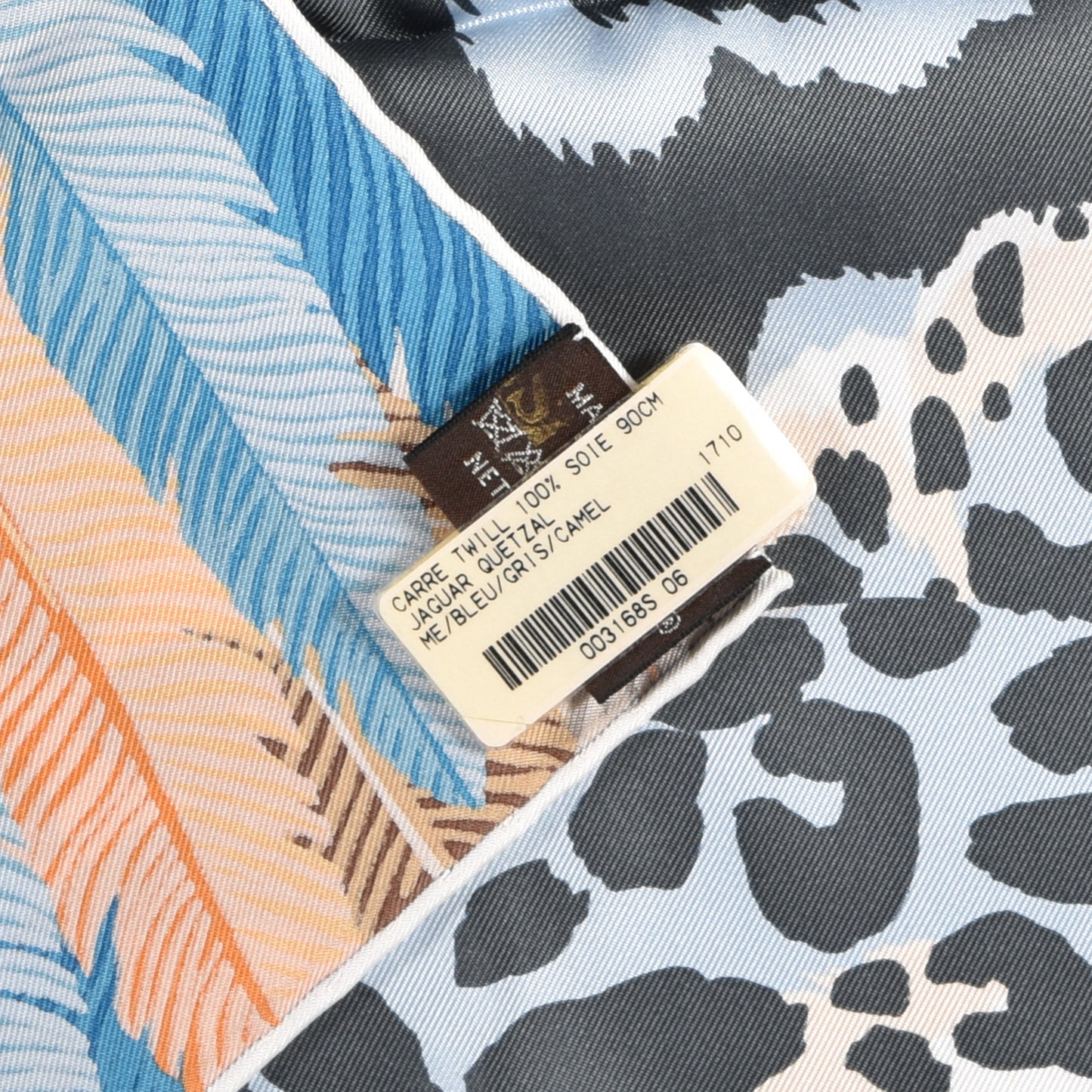 Silk Jaguar Quetzal Scarf 90 Bleu Gris Camel