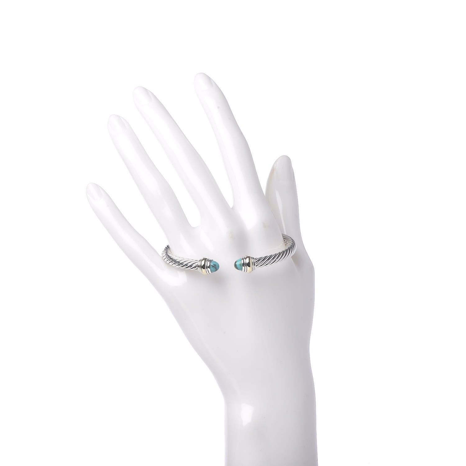 David Yurman Sterling Silver 14K Yellow Gold Turquoise 5mm Cable Classics Bracelet 2 of 5