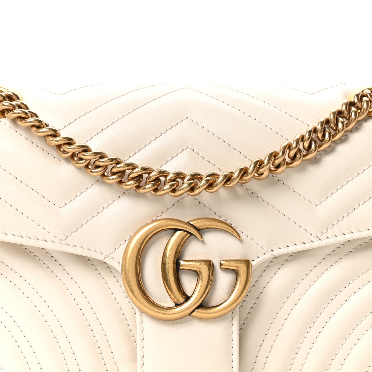 Gucci Calfskin Matelasse Small GG Marmont Shoulder Bag White