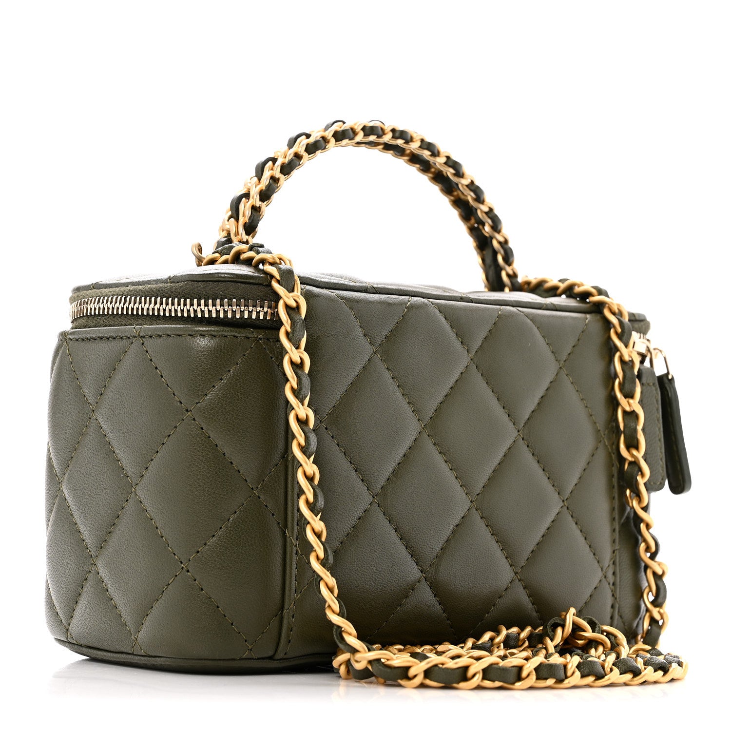 Chanel Lambskin Quilted Pick Me Up Vanity Case Khaki 3 of 11