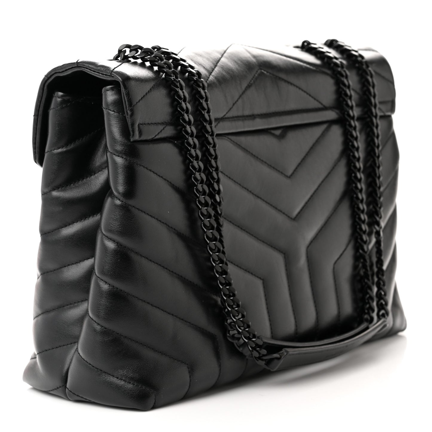 Calfskin Y Quilted Monogram Monochrome Medium Loulou Chain Satchel Black