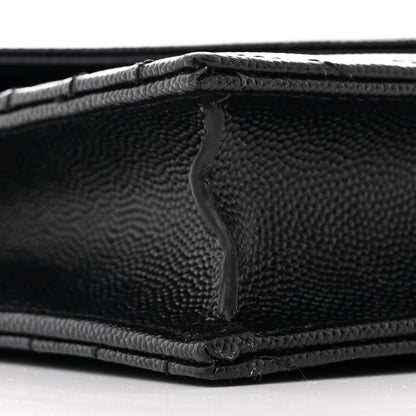 Saint Laurent Grain De Poudre Matelasse Chevron Monogram Envelope Chain Wallet Black 10 of 12