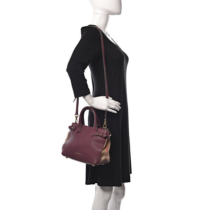 Burberry Grainy Calfskin House Check Small Banner Tote Elderberry 2 of 10