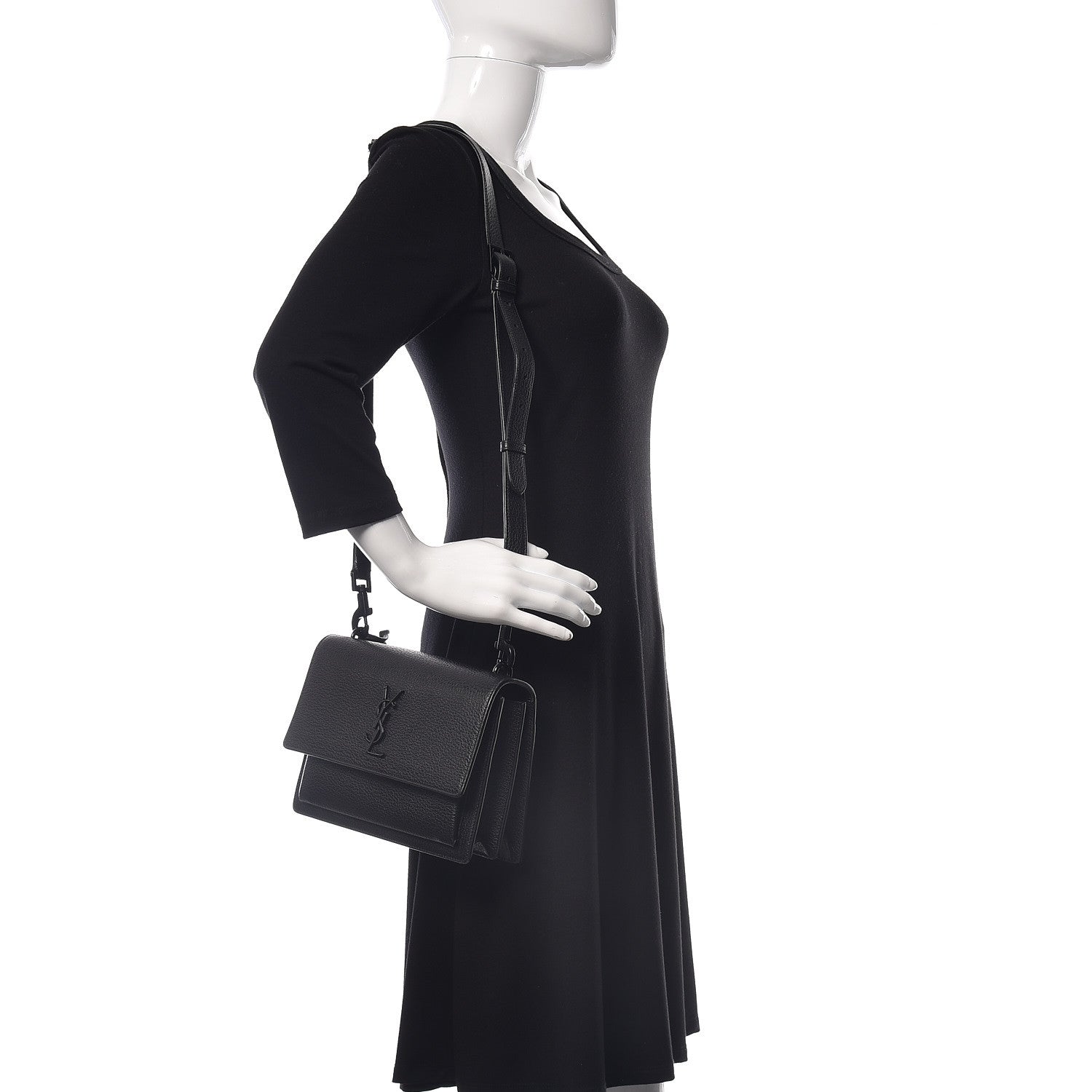 Saint Laurent Grained Calfskin Medium Monogram Sunset Satchel Black 2 of 10