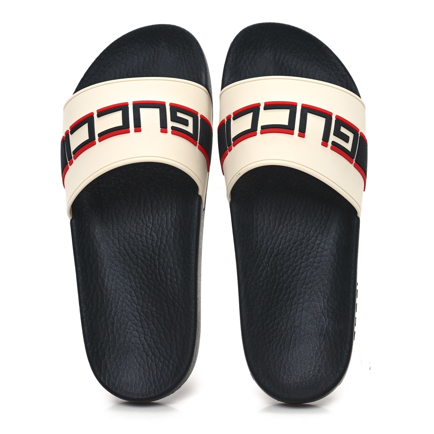 Gucci Rubber Stripe Mens Pool Slide Sandals 9 Ecru Poppy Black 2 of 9