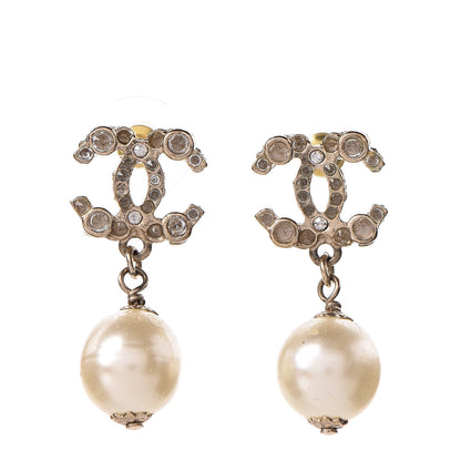 Chanel Crystal Pearl CC Drop Earrings Gold 1 of 6