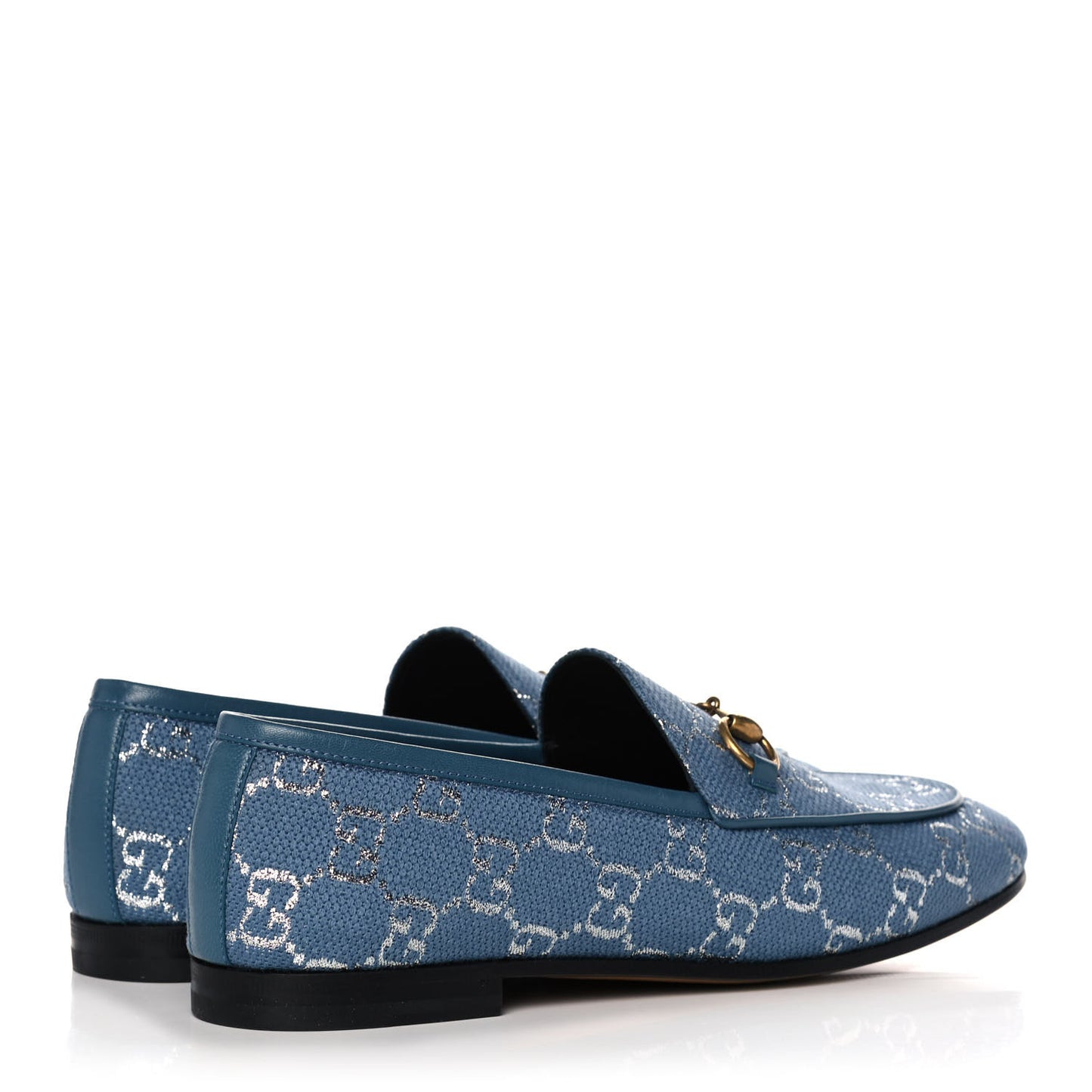 Canvas Lame GG Monogram Horsebit Womens Jordaan Loafers 37 Blue Silver
