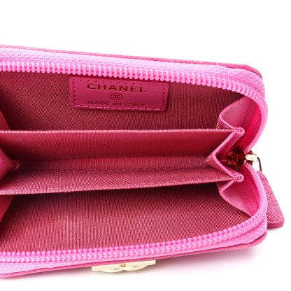 Chanel Caviar Chevron Quilted Boy Zip Around Coin Purse Wallet Pink 5 of 12