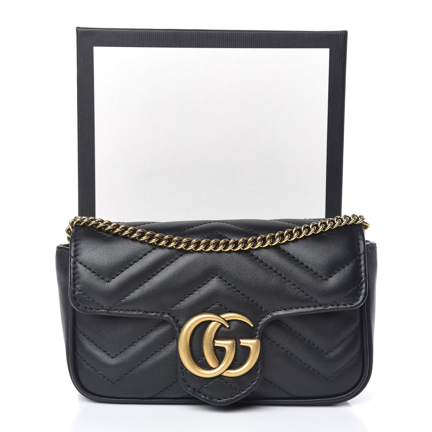 Calfskin Matelasse Super Mini GG Marmont Shoulder Bag Black