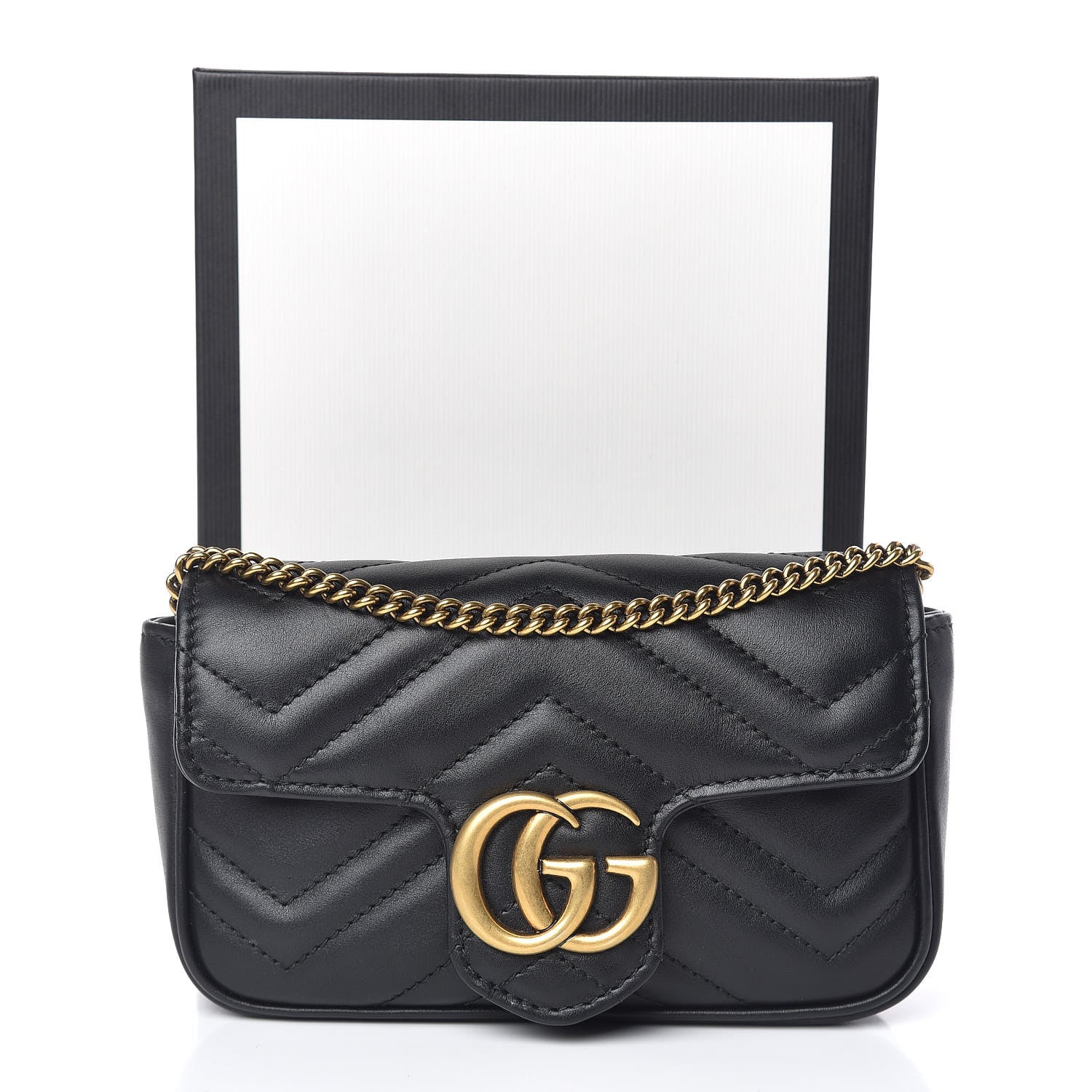 Gucci Calfskin Matelasse Super Mini GG Marmont Shoulder Bag Black 11 of 11
