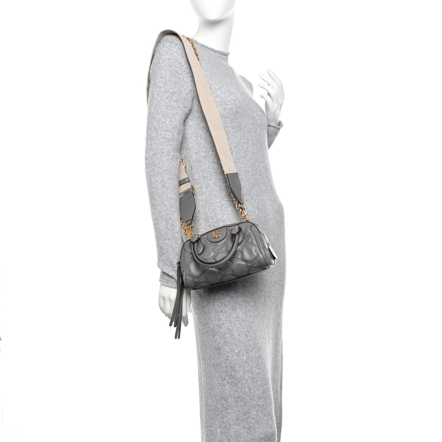 Calfskin GG Matelasse Mini Bowler Bag Dusty Grey Natural