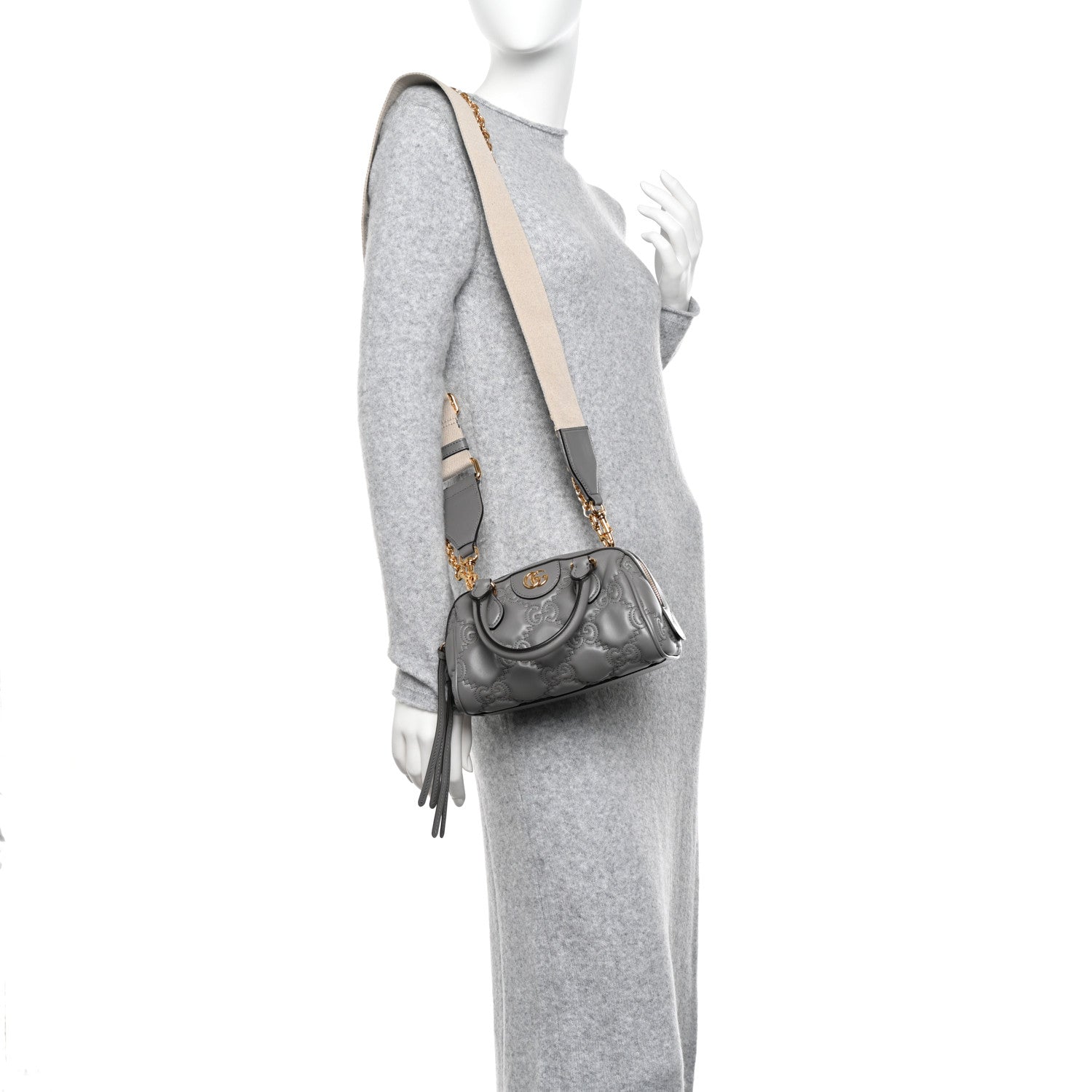 Gucci Calfskin GG Matelasse Mini Bowler Bag Dusty Grey Natural 3 of 11