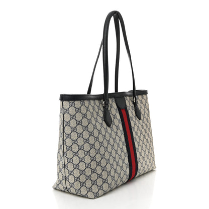 Gucci GG Supreme Monogram Textured Calfskin Web Medium Ophidia Shopping Tote Beige Blue 3 of 10