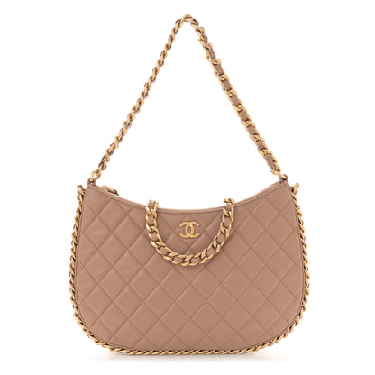 Chanel Shiny Crumpled Lambskin Quilted Large Trendy Chain Around Hobo Dark Beige 1 of 10