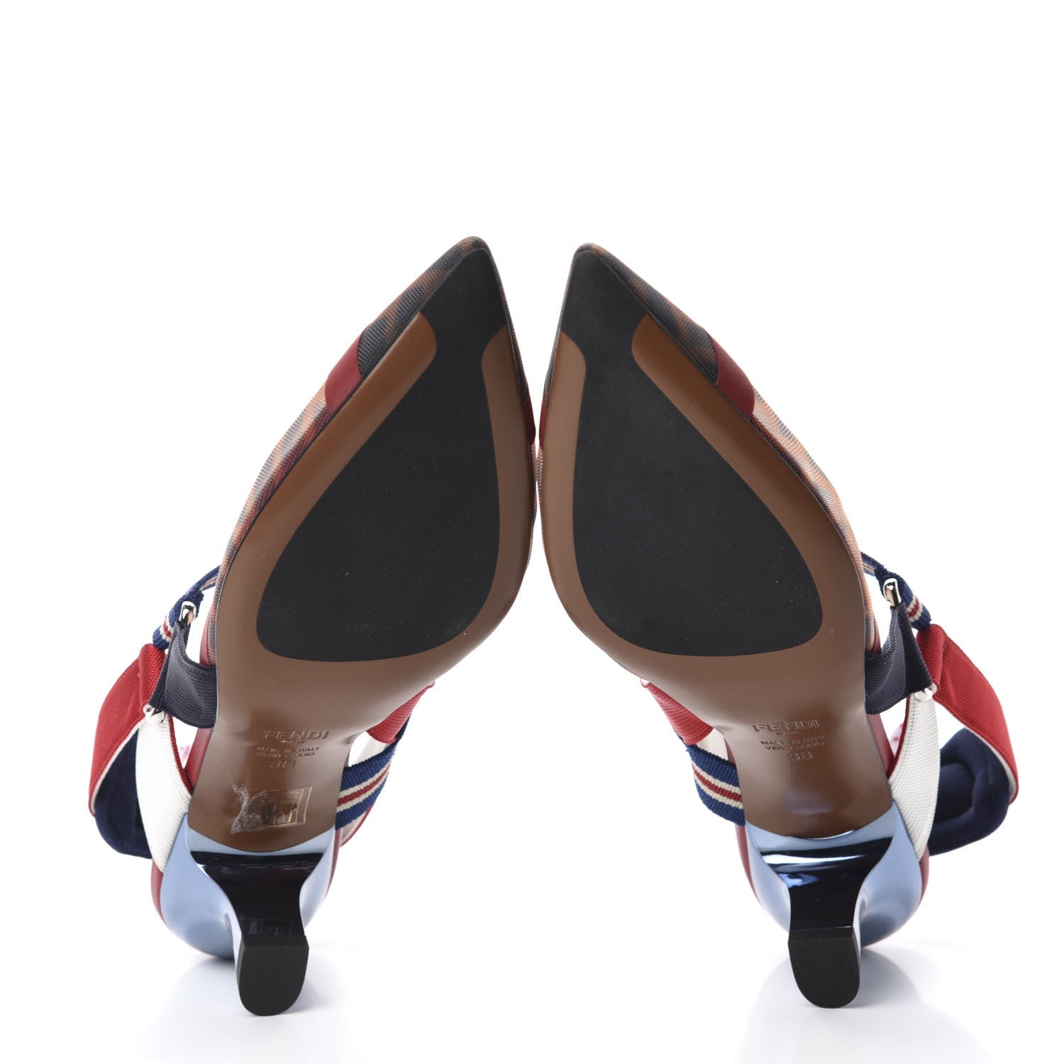Fendi Technical Mesh FF Colibri 55mm Slingback Pumps 38 Tobacco Moro Zaffiro Ciliegia Rosso 6 of 9