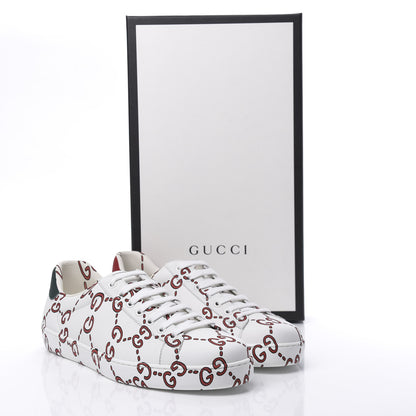 Gucci Calfskin GucciGhost Print Mens Ace Sneakers 8 White Hibiscus Red 8 of 8