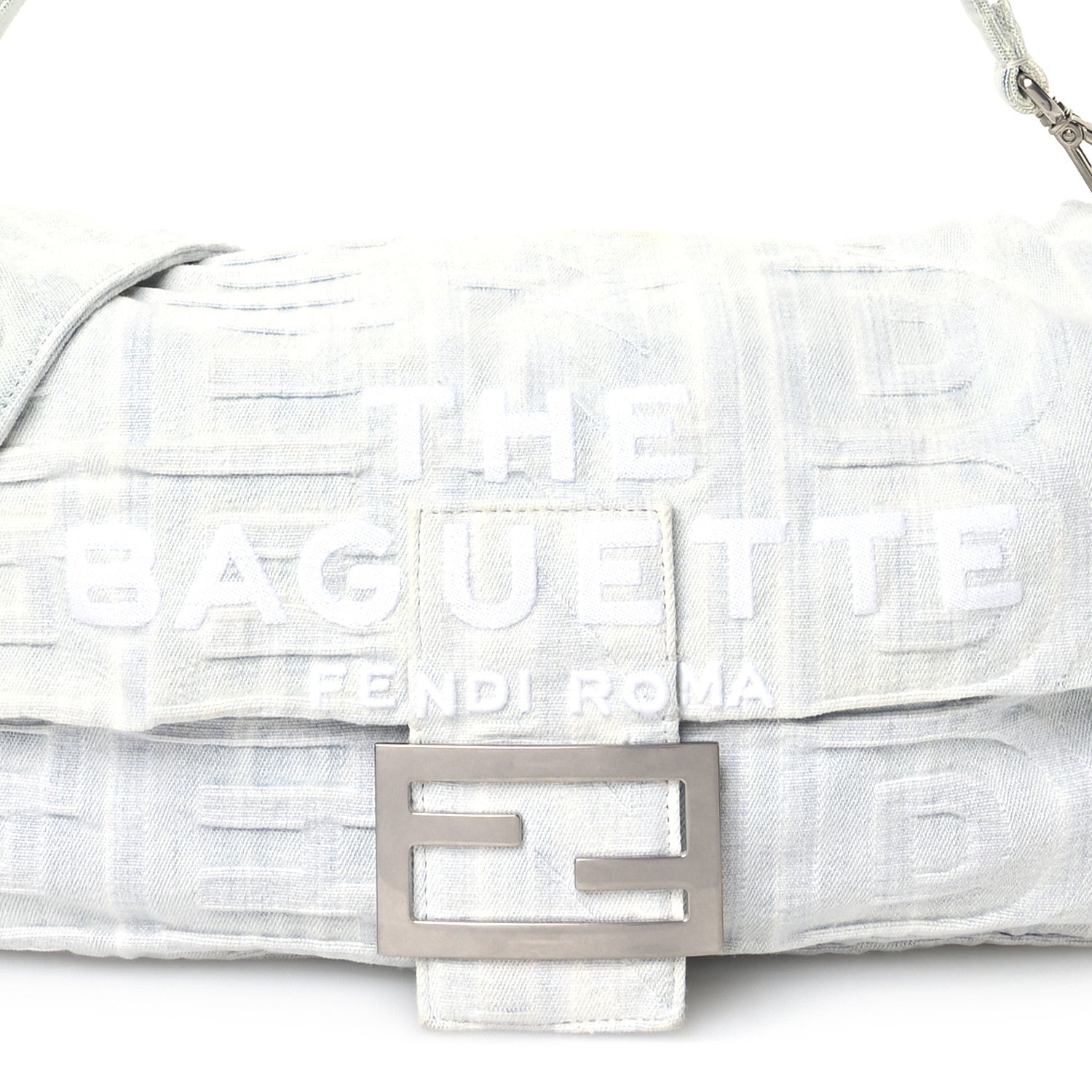 Fendi X MARC JACOBS Bleached Denim Logo Maxi Baguette Off White 9 of 12