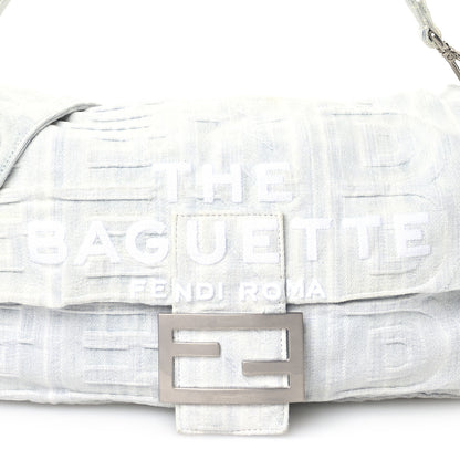 Fendi X MARC JACOBS Bleached Denim Logo Maxi Baguette Off White 9 of 12