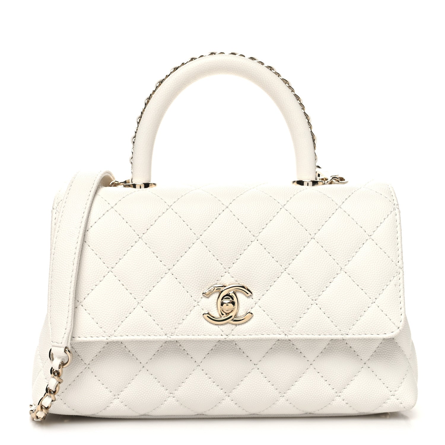 Chanel Caviar Quilted Mini Coco Chain Handle Flap White 1 of 12