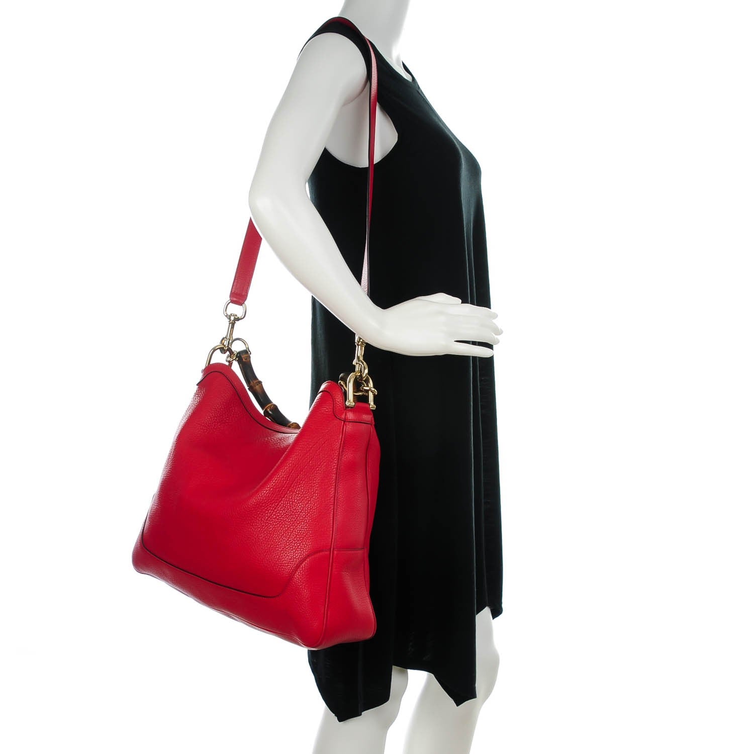 Gucci Pebbled Calfskin Medium Diana Bamboo Shoulder Bag Red 2 of 7