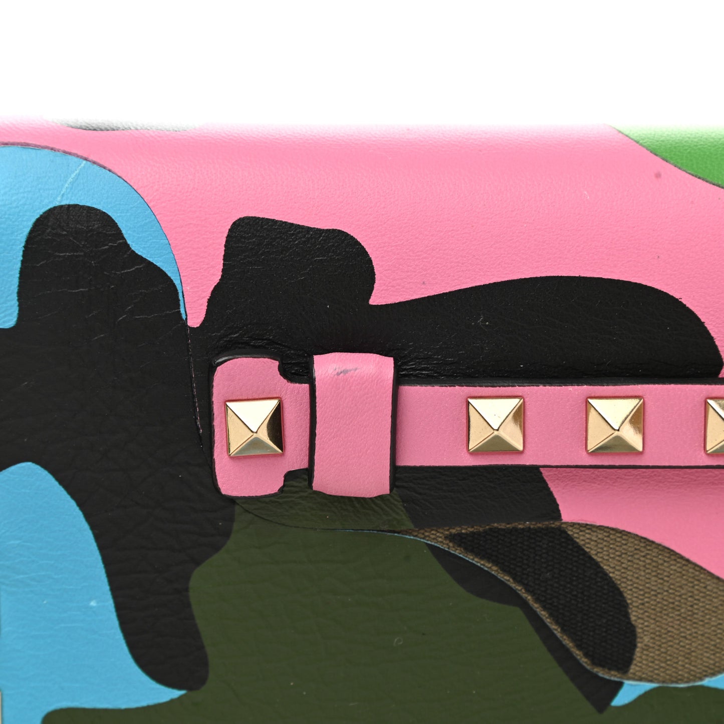 Nappa Canvas Camouflage Rockstud Wristlet Clutch Army Green Ninphea Parrot
