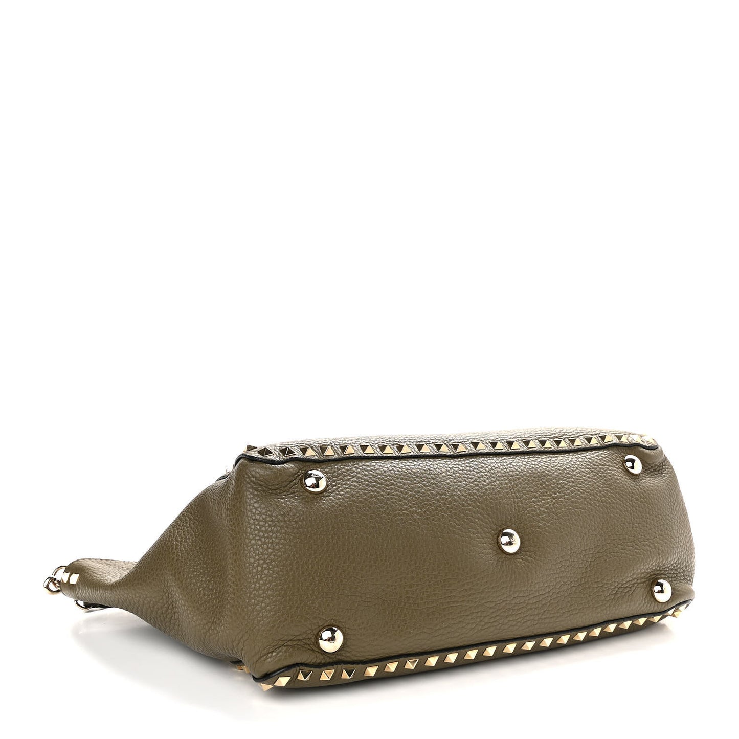 Pebbled Calfskin Medium Rockstud Tote Army Green