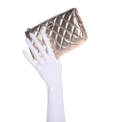 Chanel Metallic Lambskin Quilted Cosmetic Pouch Light Gold 2 of 8
