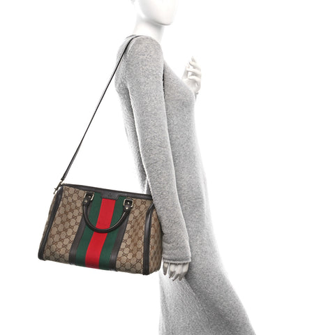Monogram Selleria Calfskin Vintage Web Medium Boston Beige Ebony Cocoa