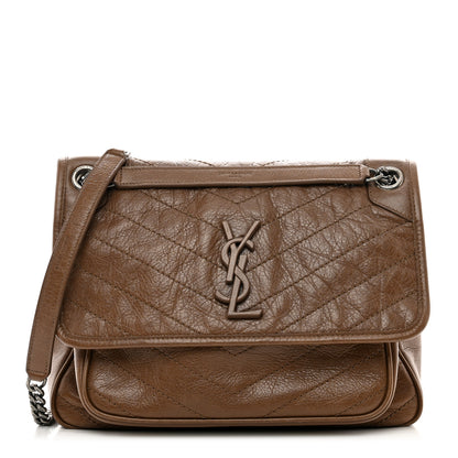 Saint Laurent Crinkled Calfskin Matelasse Monogram Medium Niki Chain Satchel Tan Brown 1 of 11