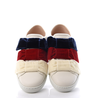 Gucci Calfskin Velvet Womens Bow Ace Sneakers 35 White 5 of 11