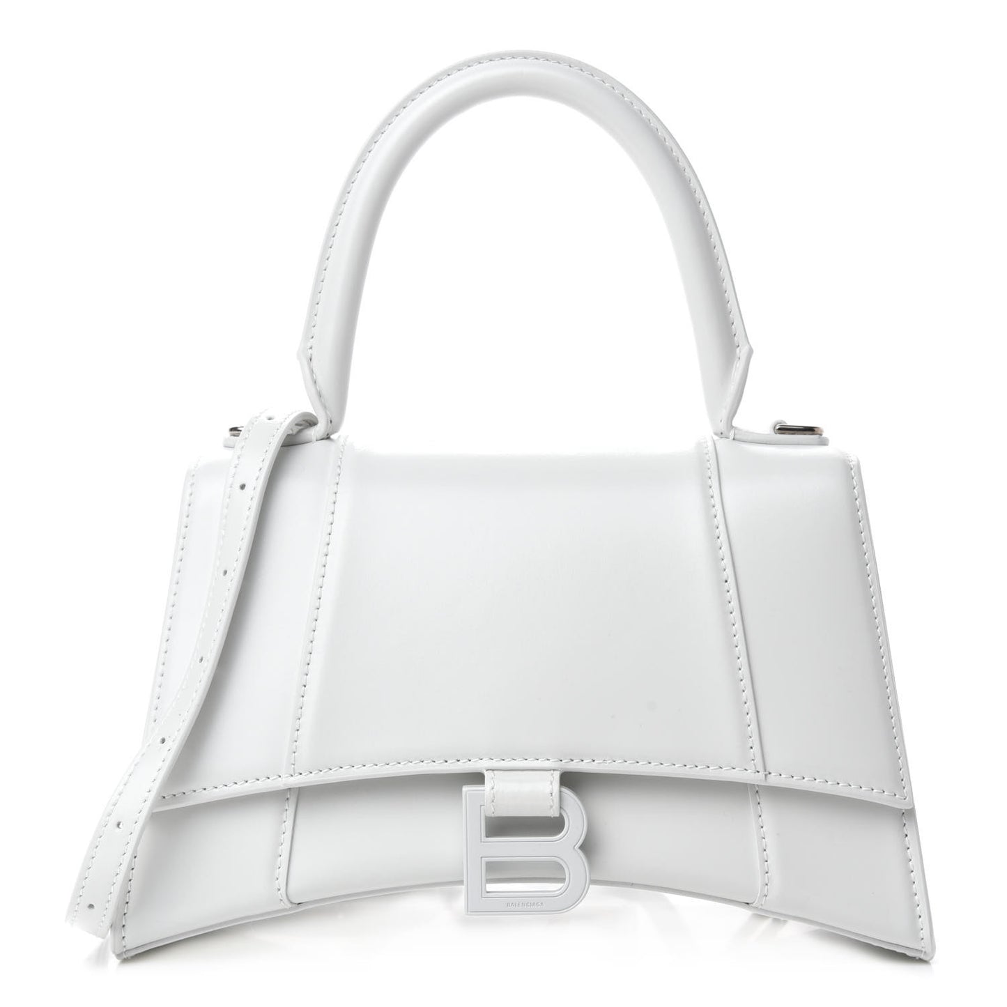 Shiny Box Calfskin Tonal B Small Hourglass Top Handle Bag White