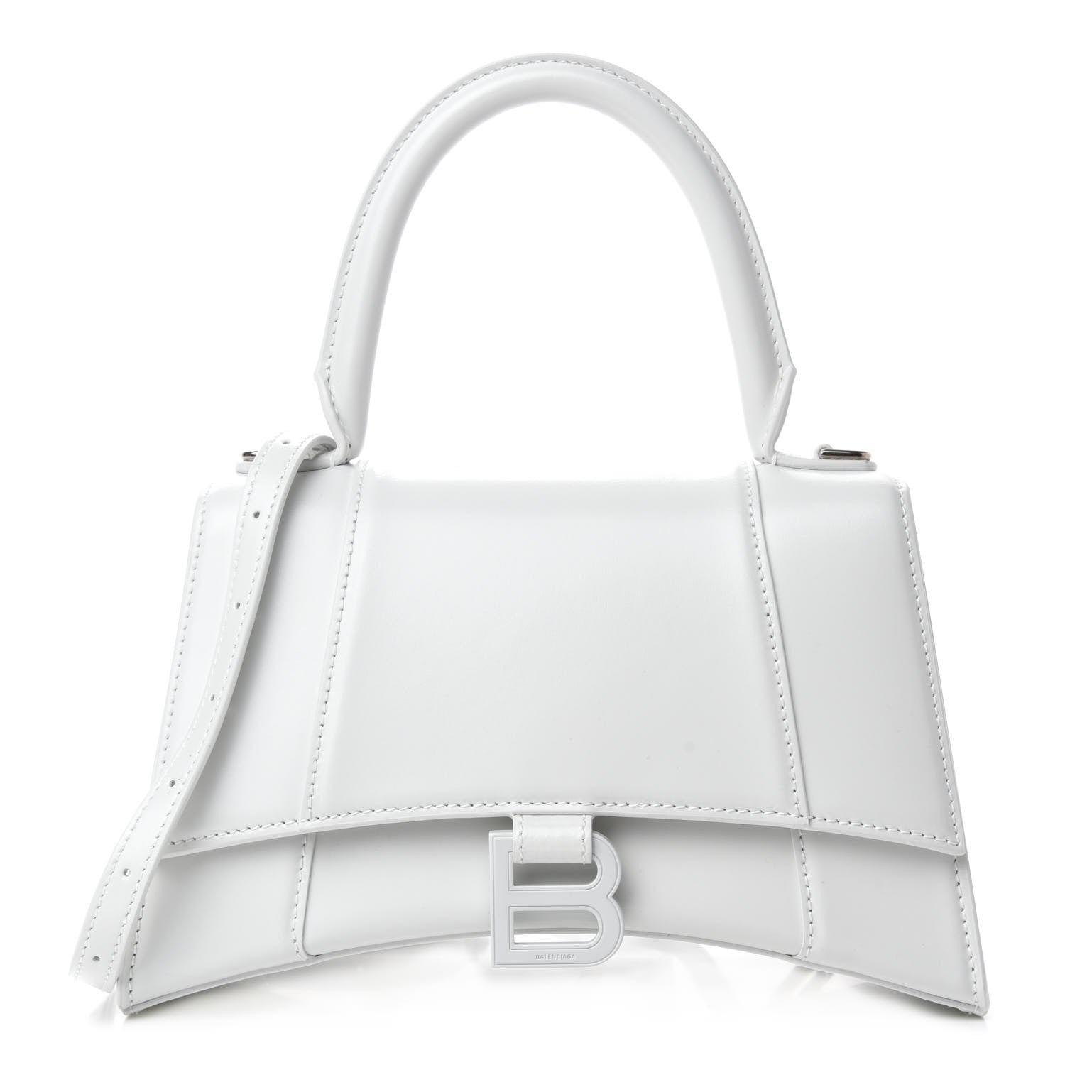 Balenciaga Shiny Box Calfskin Tonal B Small Hourglass Top Handle Bag White 1 of 11