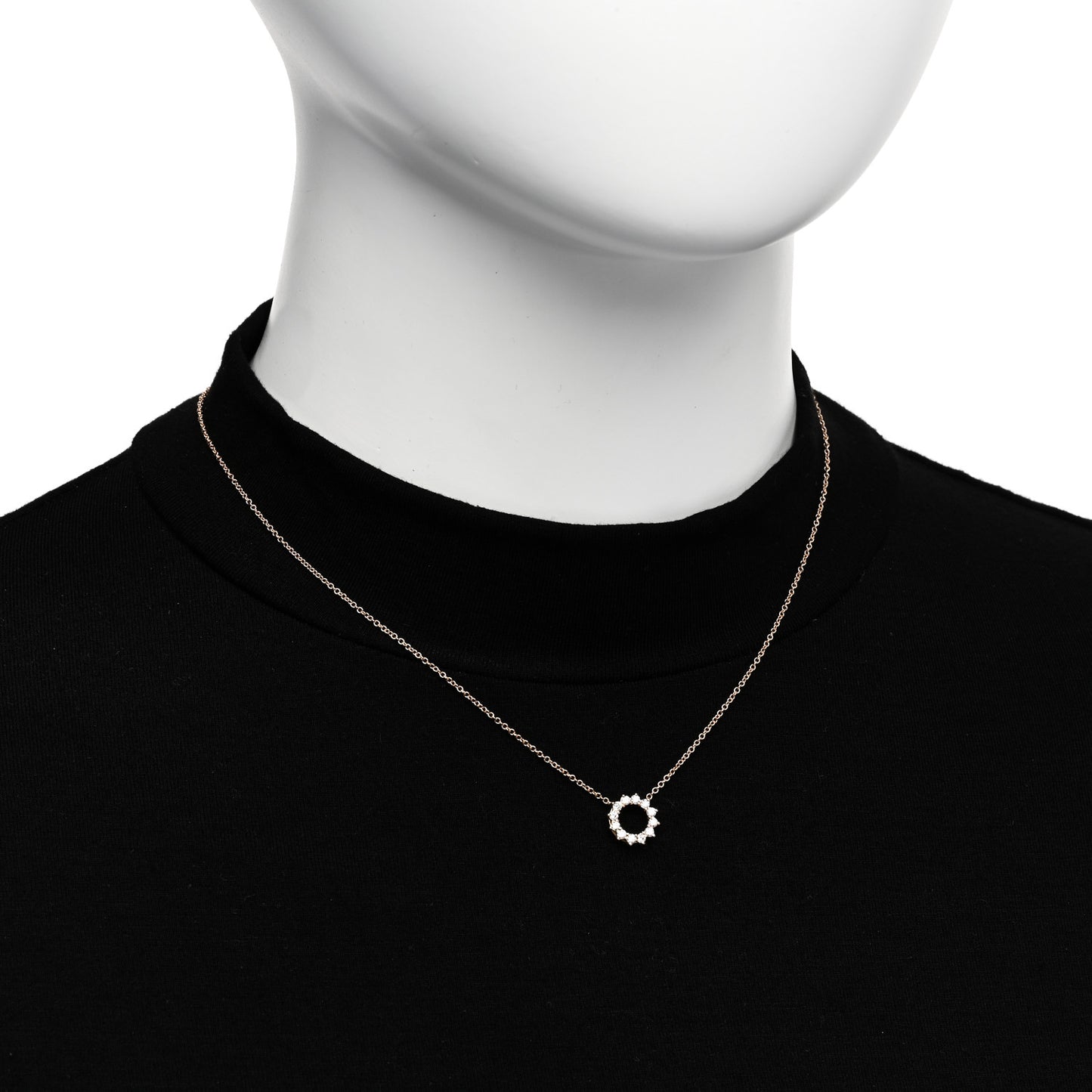 18K Rose Gold Diamond Mini Open Circle Pendant Necklace