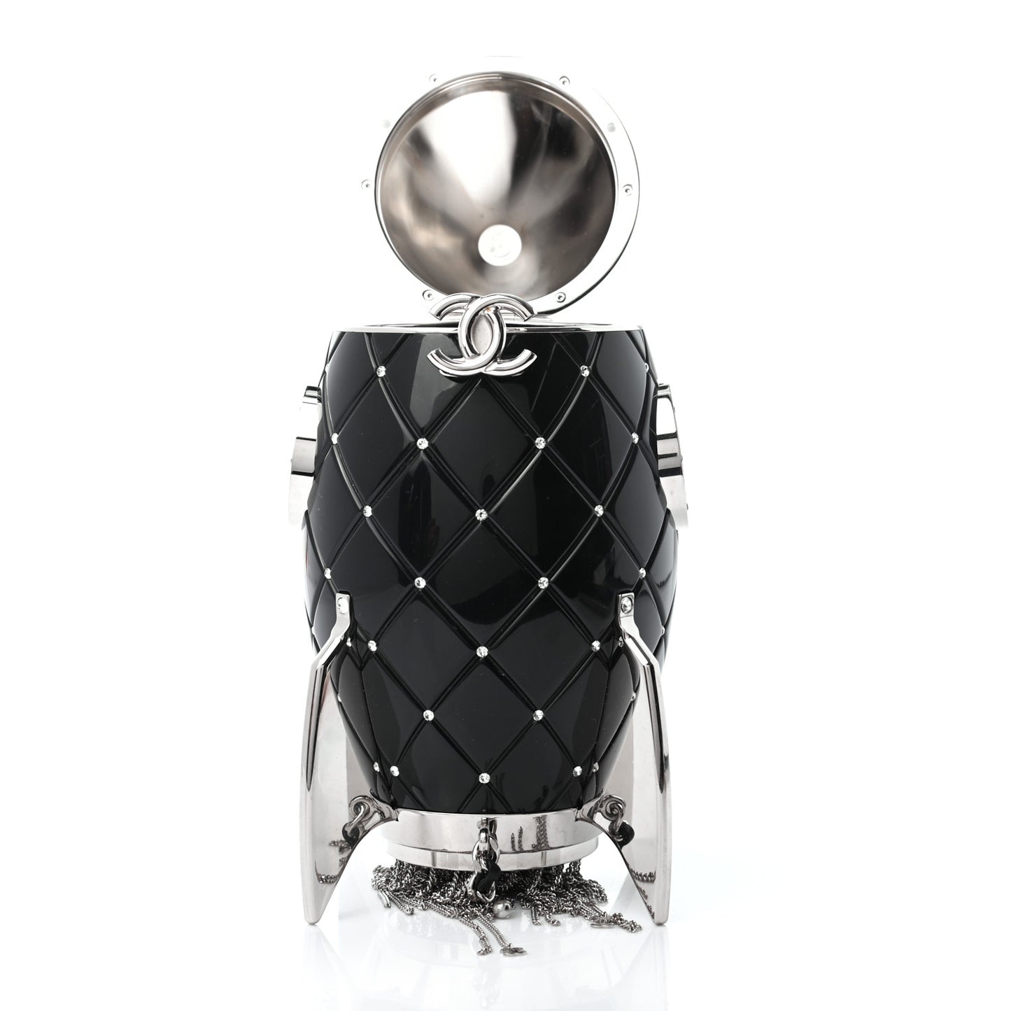 Plexiglass Crystal Rocket Ship Minaudière Clutch Black