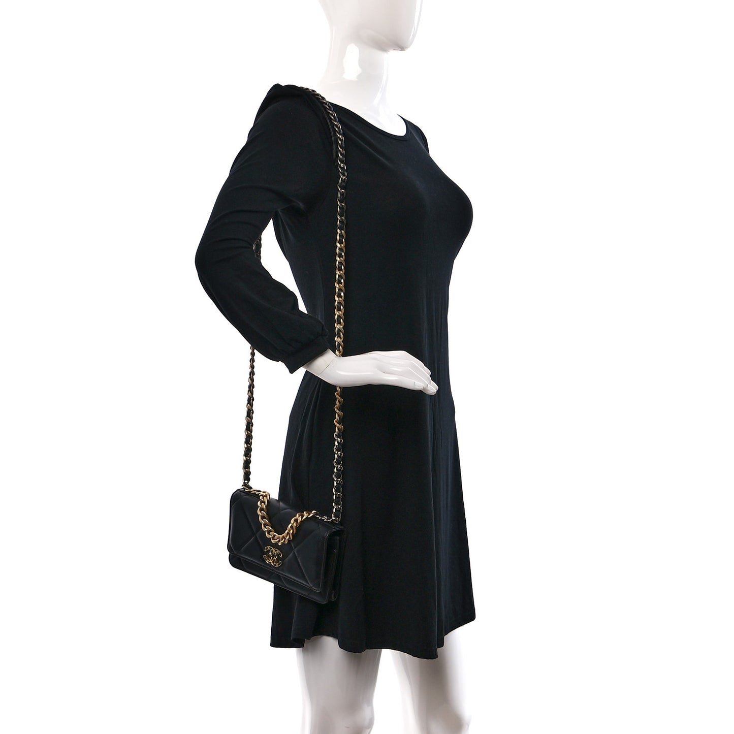Lambskin Quilted Chanel 19 Wallet On Chain WOC Black