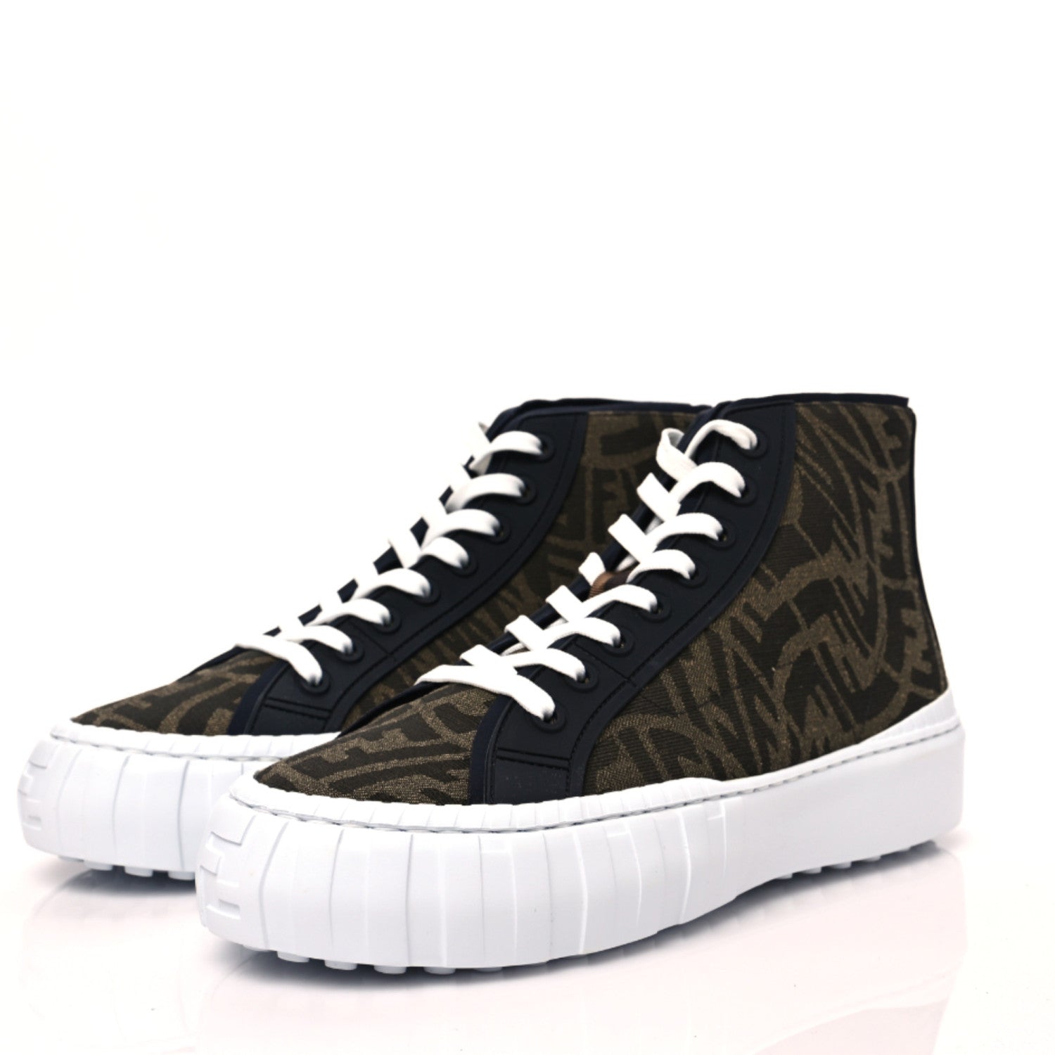 Fendi X SARAH COLEMAN Fabric Jacquard FF Vertigo Mens Fendi Force High Top Sneakers 9 Tobacco Black 4 of 7