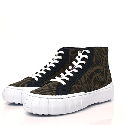 Fendi X SARAH COLEMAN Fabric Jacquard FF Vertigo Mens Fendi Force High Top Sneakers 9 Tobacco Black 4 of 7