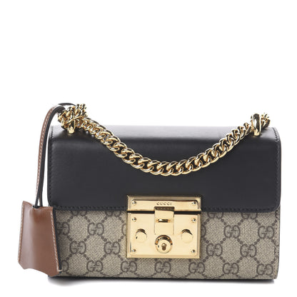 Gucci GG Supreme Monogram Calfskin Small Padlock Shoulder Bag Beige Black Cuir 1 of 7