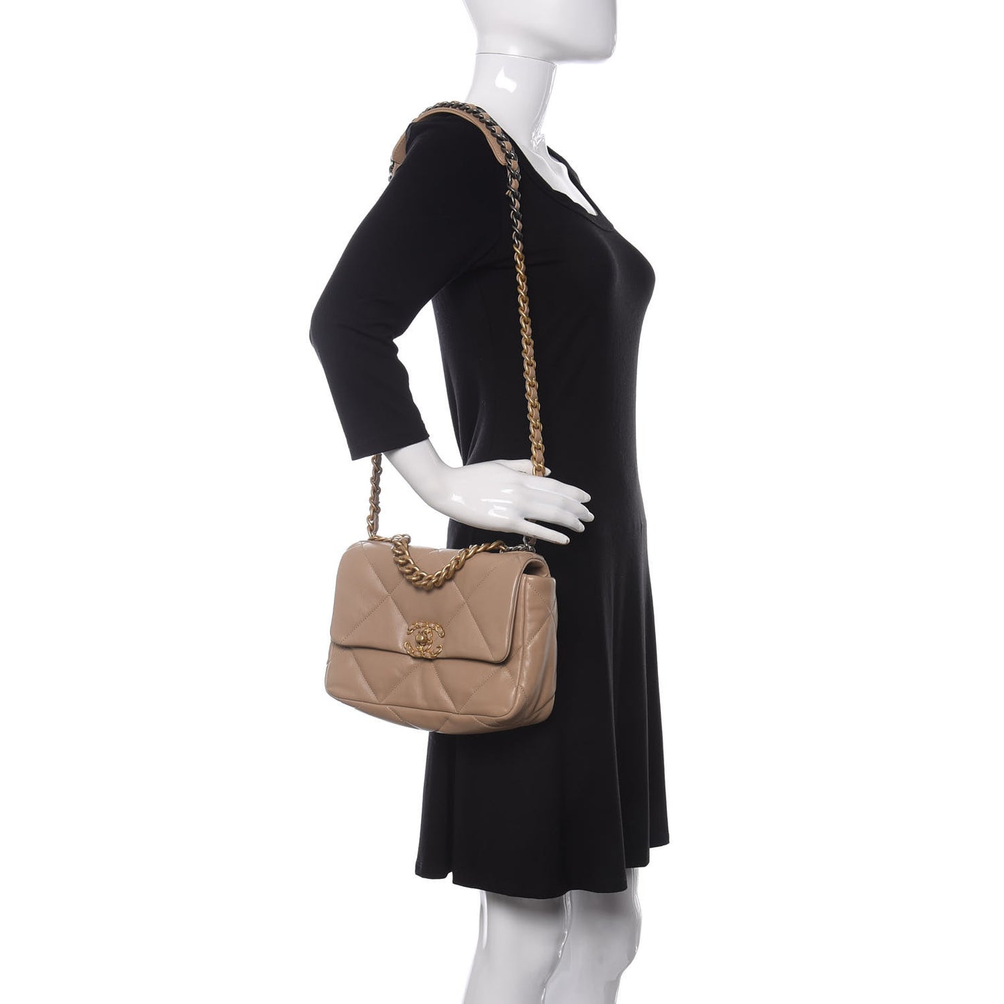 Lambskin Quilted Medium Chanel 19 Flap Dark Beige