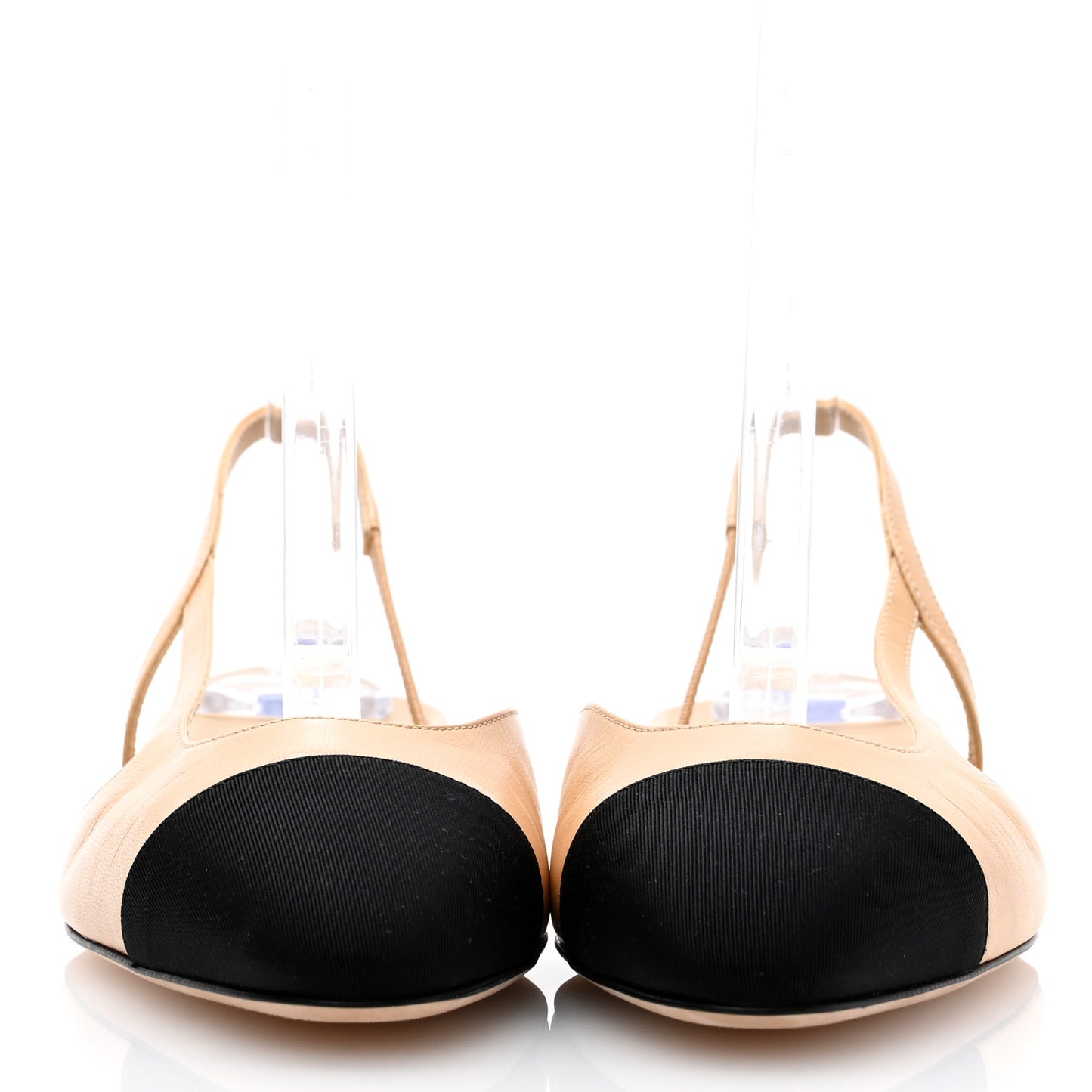 Lambskin Grosgrain Cap Toe CC Slingback Sandals 39 Beige Black