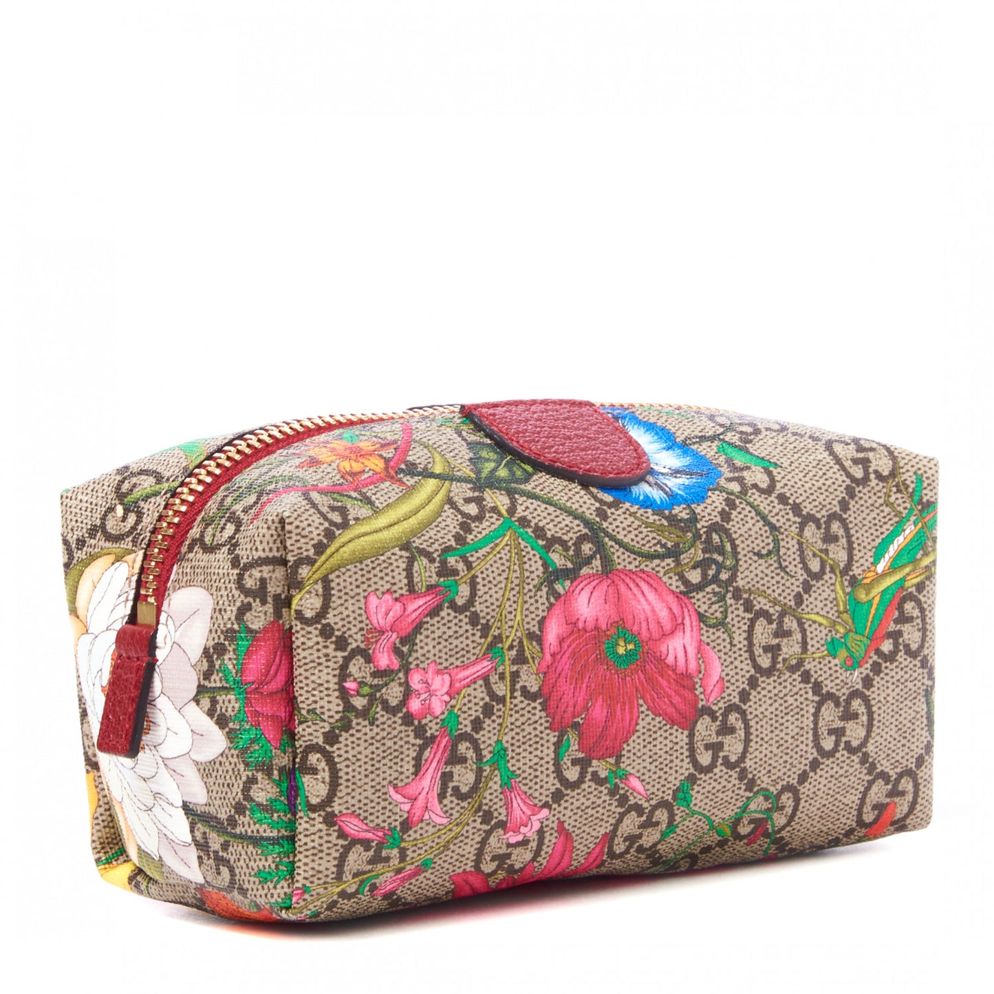 Soft GG Supreme Monogram Flora Calfskin Small Ophidia Cosmetic Case Beige Ebony Multicolor Rosso