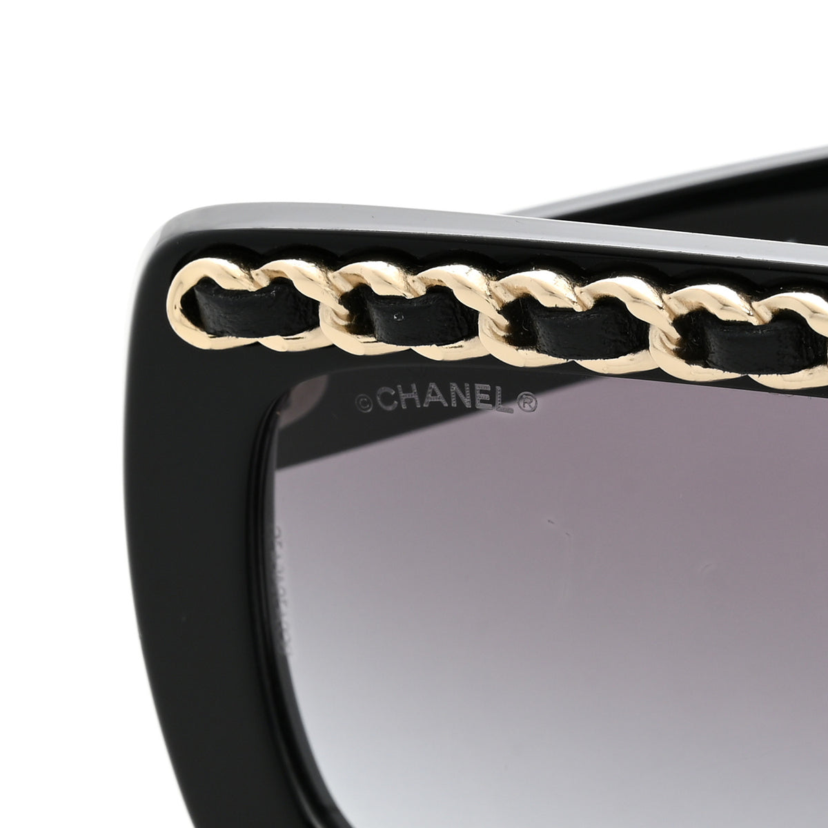 Acetate Calfskin Chain Rectangle Sunglasses 71625A Black