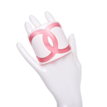 Chanel Resin CC Wide Cuff White Pink 2 of 4