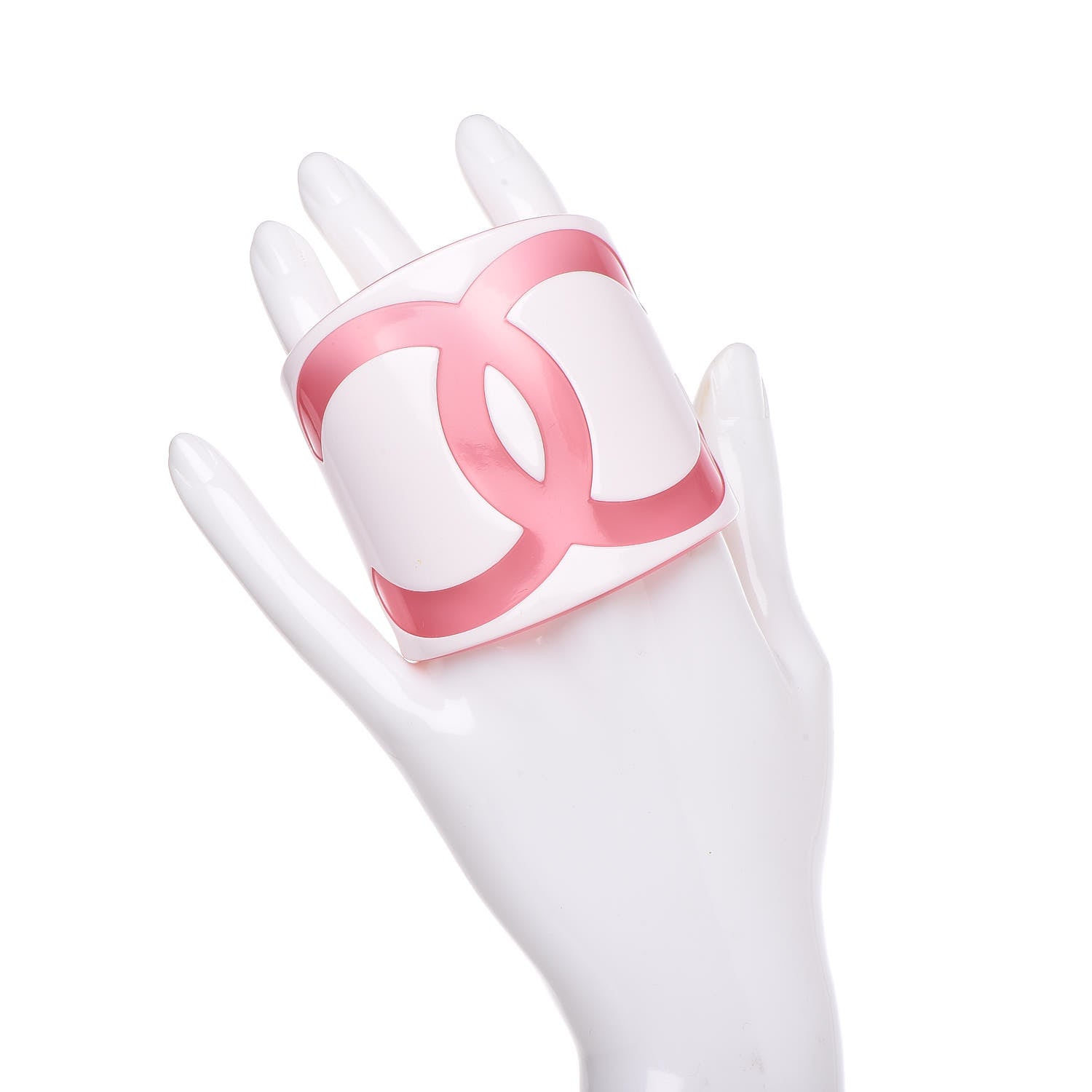 Chanel Resin CC Wide Cuff White Pink 2 of 4