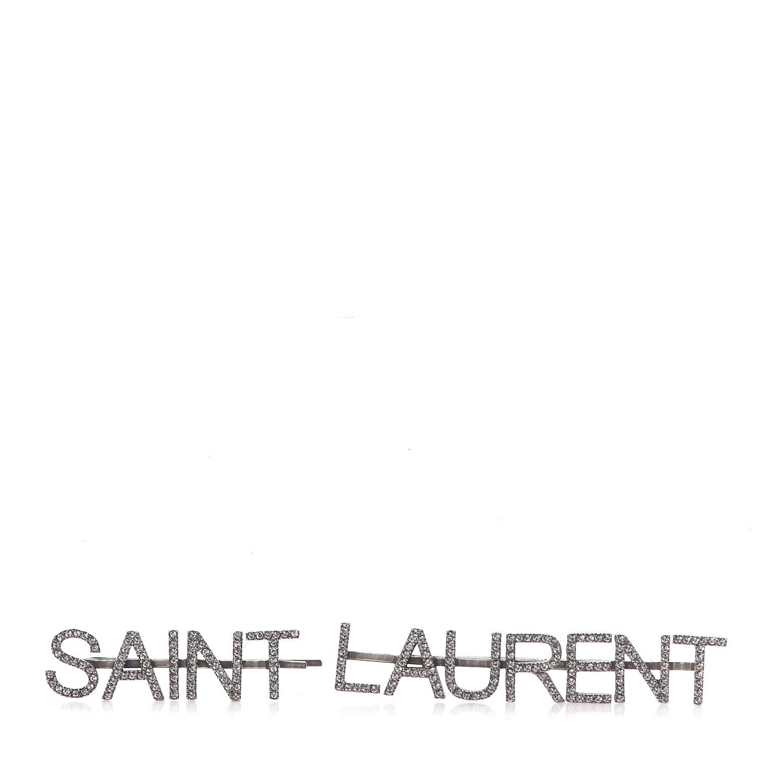 Saint Laurent Brass Crystal Barrette Oxidized Silver 1 of 3