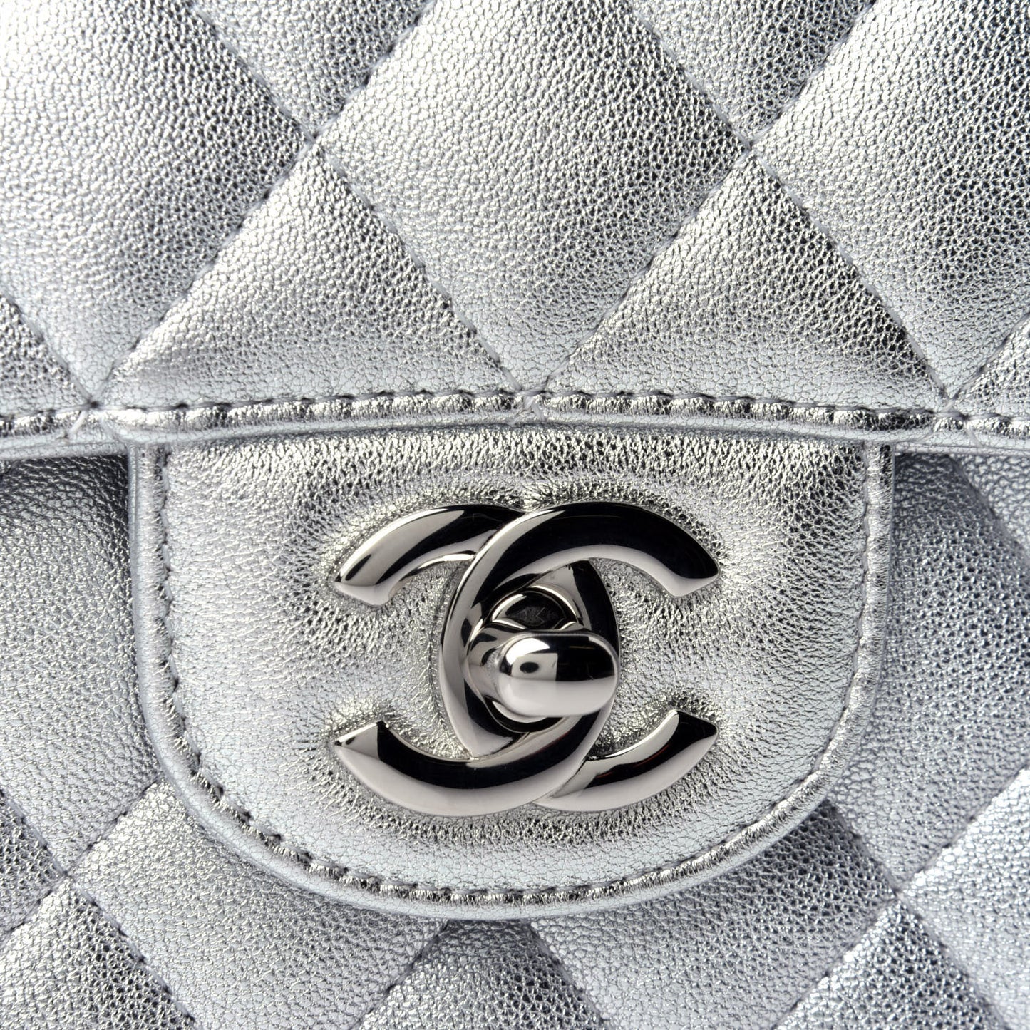 Metallic Lambskin Quilted Mini Rectangular Flap Silver