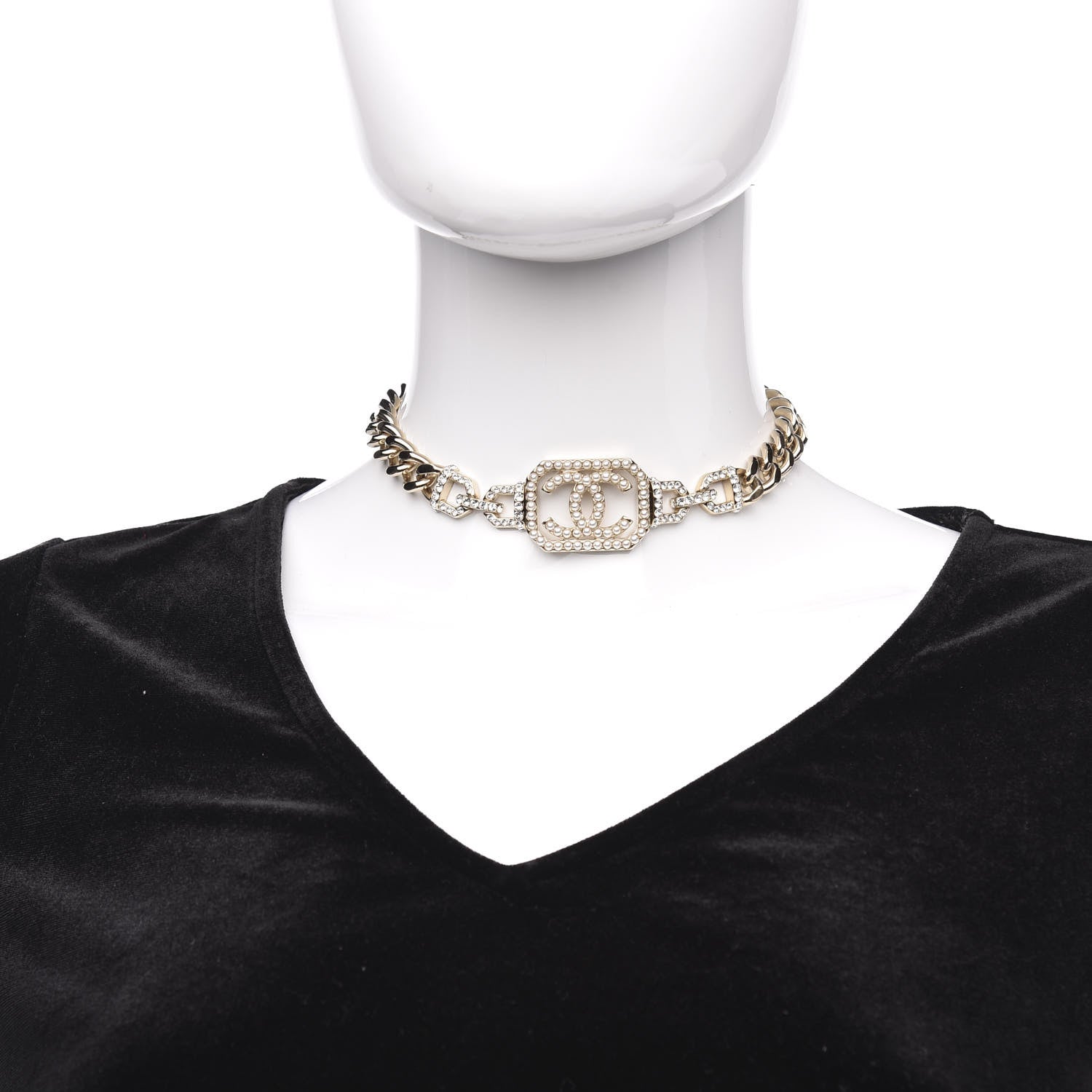Chanel Crystal Pearl CC Vendome Choker Light Gold 2 of 4