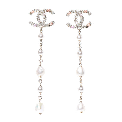 Chanel Pearl Crystal CC Charms Dangle Earrings Light Gold Pink 1 of 4